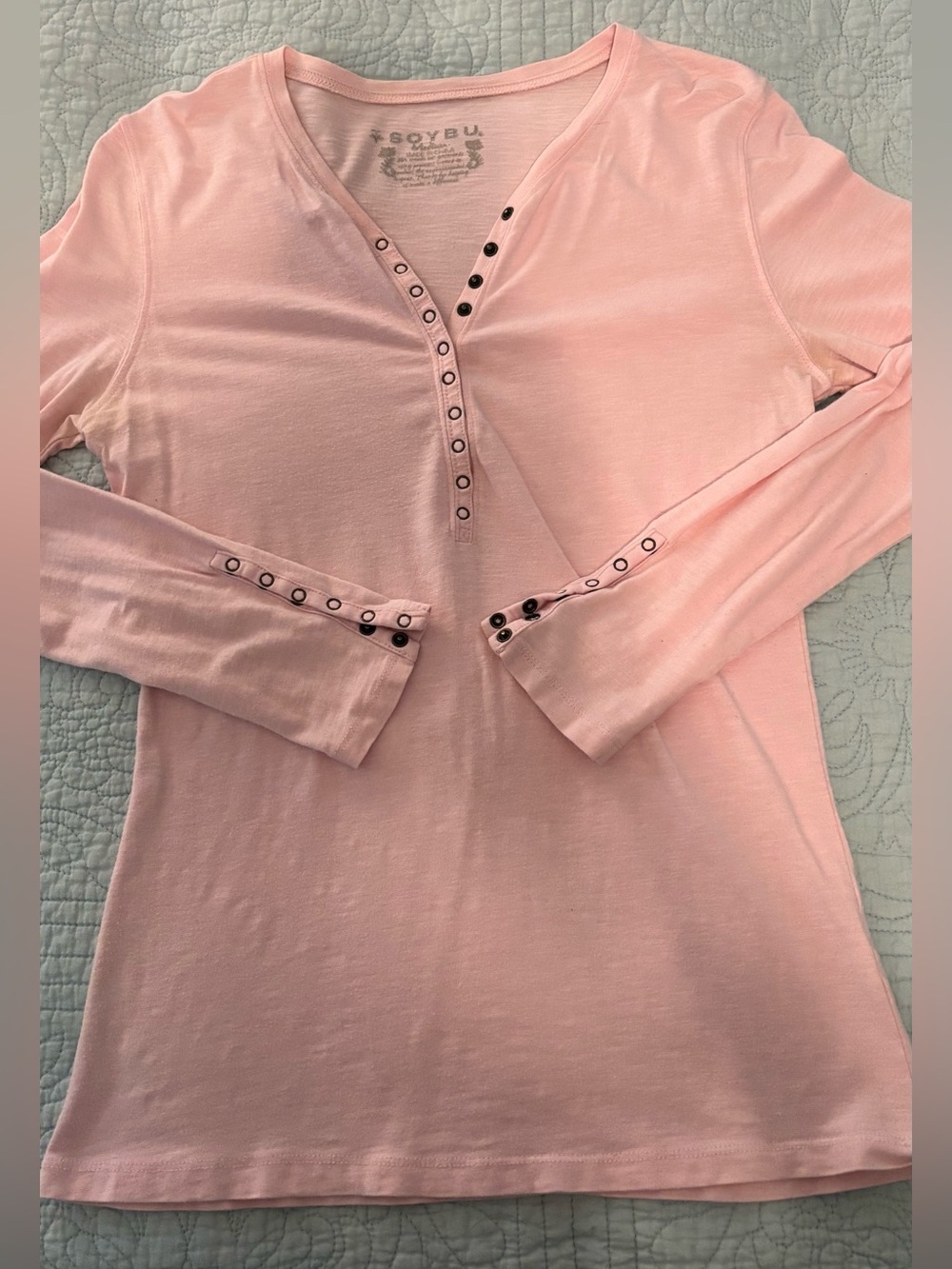 Soybu pale pink snap front & sleeves Henley long sleeve top - large